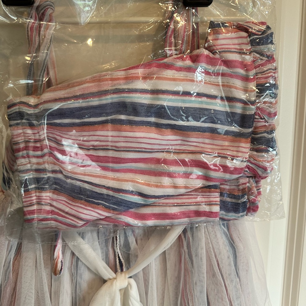 Wildling by Well Dresses Wolf, Striped Multicolor/ metallic tunic Dress w/Lace - Picture 4 of 5